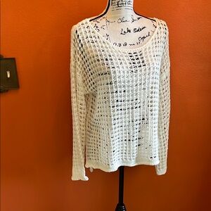 POL White Crew Neck Sweater Lightweight Open-Knit Design